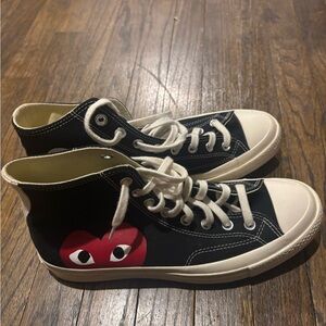 Converse Black and Red High-Top Sneakers with Heart Design